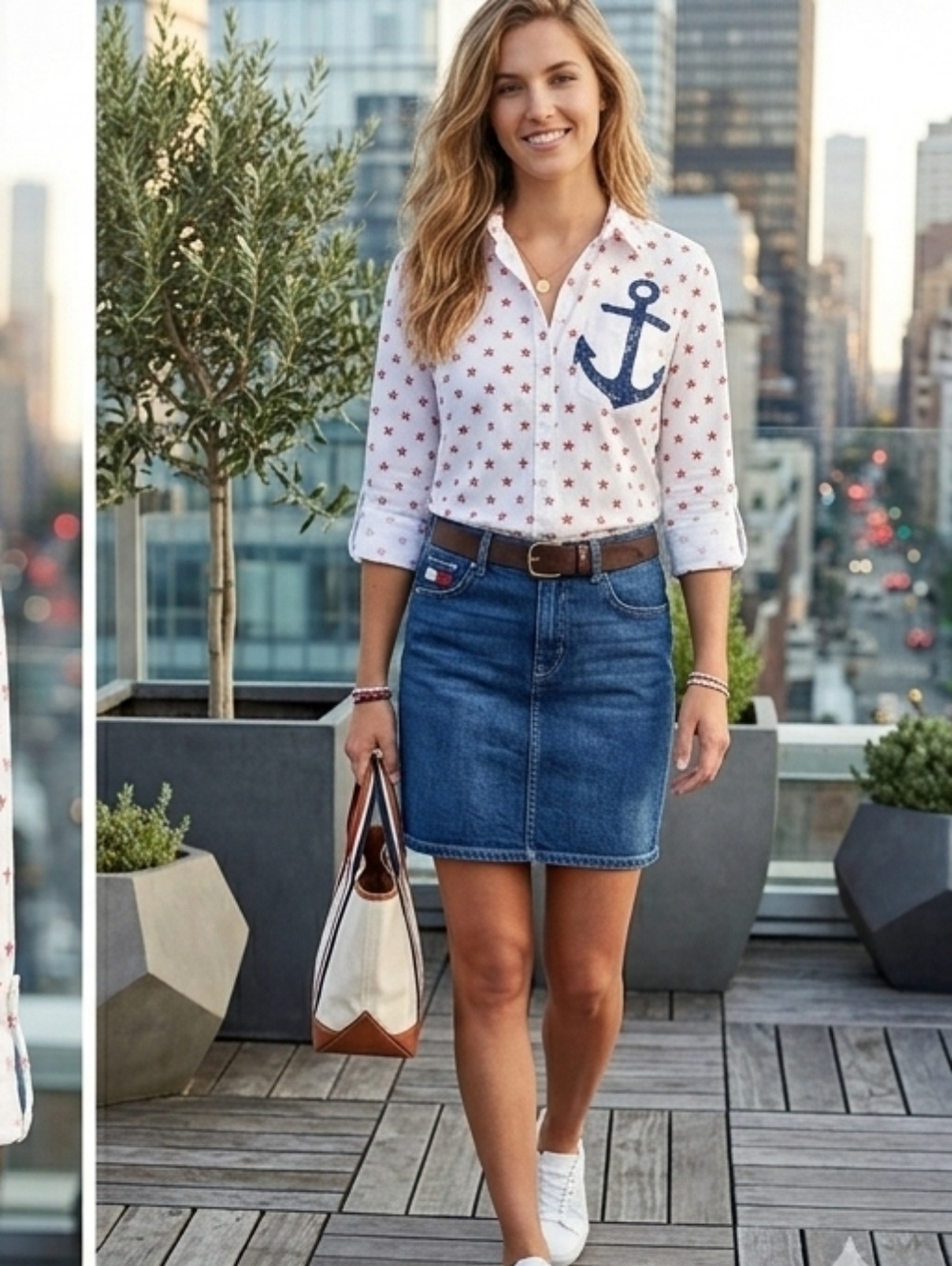 Tommy Hilfiger Nautical Anchor Star Button Up Shirt SP Women's NWOT - Picture 2 of 16